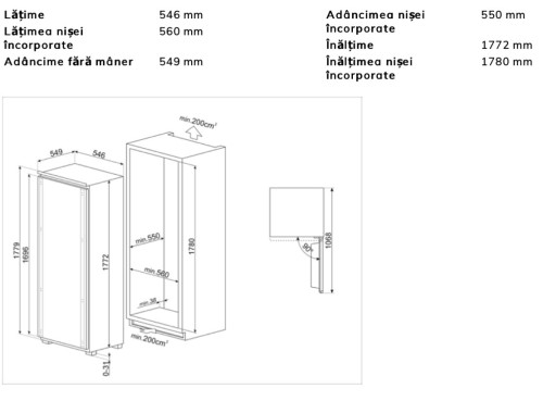 SMEG 286 L S9C1741E – Frigider incorporabil cu congelator, Clasa E, Inverter, Răcire ventilată, import Germania 🇩🇪