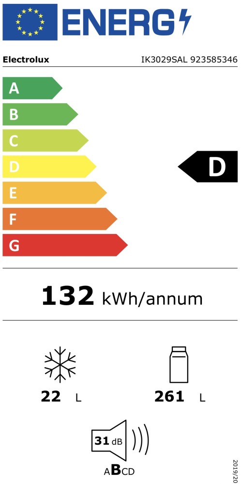 Electrolux 282 L IK3029SAL (923585346) – Frigider/Racitor incorporabil cu congelator, Clasa D, CustomFlex, ExtraZone, SoftClosing