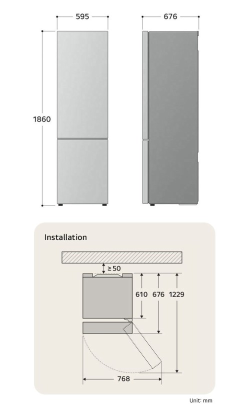 LG 349 L GBG5160CEV – Combină frigorifică, Clasa C, InstaView, Total No Frost, Wi-Fi, import Germania 🇩🇪