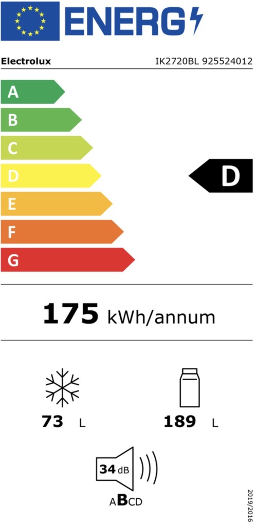 Electrolux 262 L IK2720BL – Combină frigorifică încorporabilă, clasa D