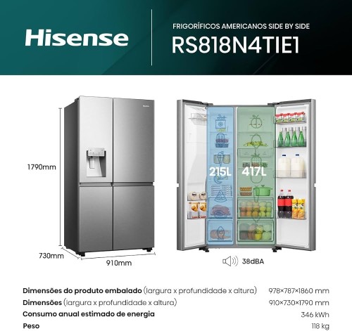 Hisense 632 L RS818N4TIE1 – Frigider Side-by-Side, clasa E, import Germania 🇩🇪