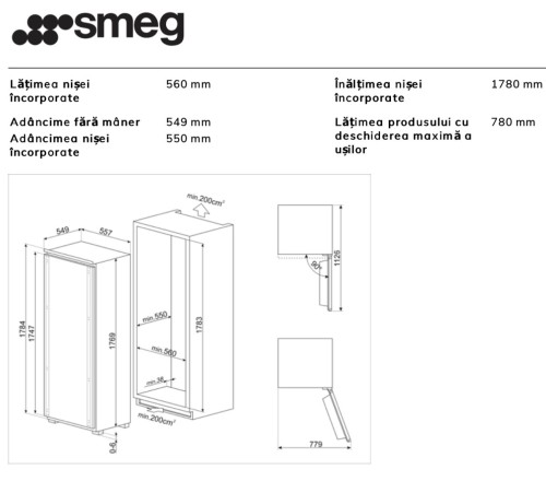 Smeg 522 L – Set încorporabil frigider + congelator S9L174D1D și S9F174DND, import Germania 🇩🇪
