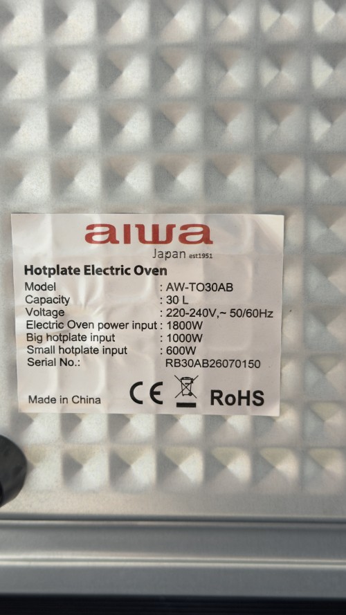 AIWA 30 L AW-TO30AB – Cuptor electric de masă cu două plite neincorporabil