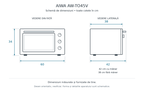 AIWA 45 L AW-TO45V – Cuptor electric de masă cu convecție neicorporabil