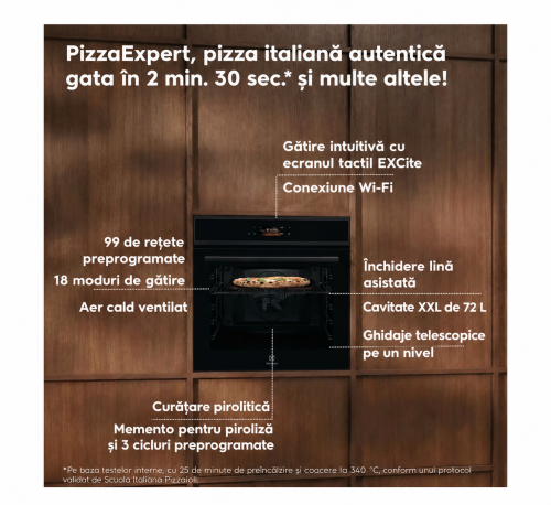 Electrolux 72L, EOX8P38WZ – Cuptor electric încorporabil, 72 L, clasa A++ PizzaExpert 340°C, autocurățare pirolitică, ecran tactil EXCite și Wi-Fi