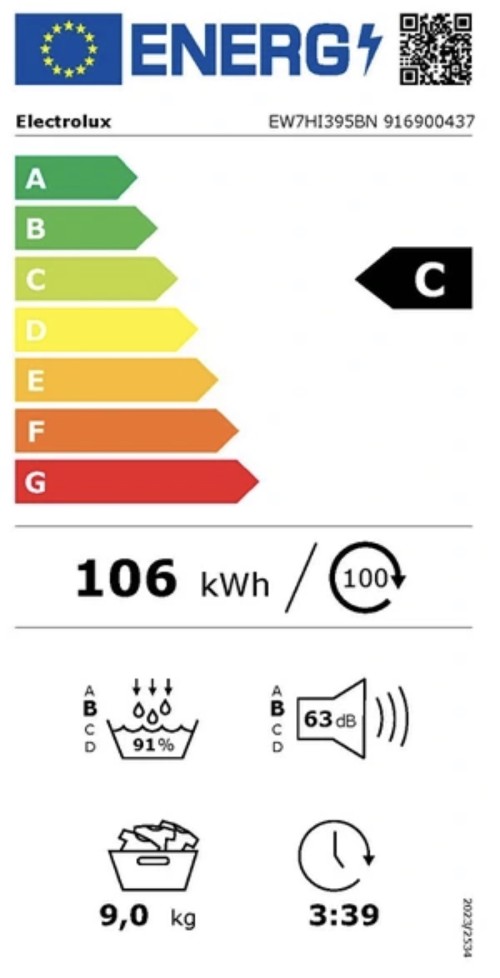Electrolux EW7HI395BN – Uscător de rufe cu pompă de căldură, 9 kg, clasa C