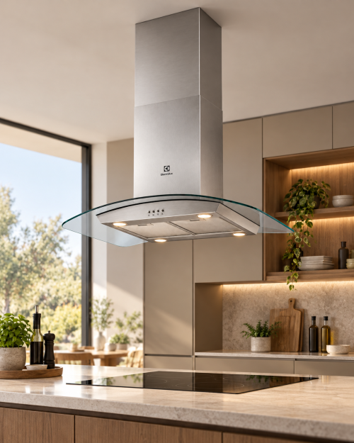Electrolux 90 cm LFI519X – Hotă pentru insulă, inox și sticlă curbată, clasa C