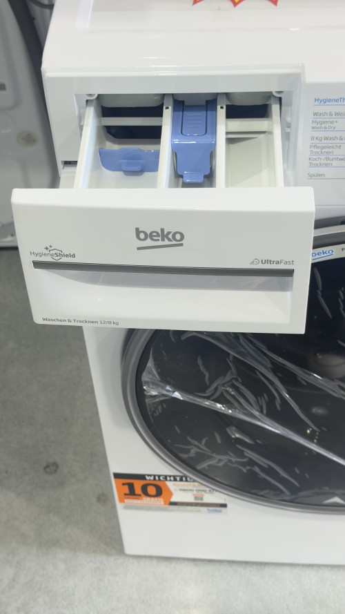 Beko 12/8 kg B3DFT512447W – Mașină de spălat rufe cu uscător, clasa A spălare / D spălare și uscare, import Germania 🇩🇪